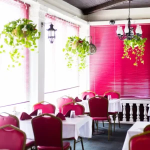 Chesapeake Seafood House, restaurant interior, private dining/ party room, red and white decor - Springfield, IL